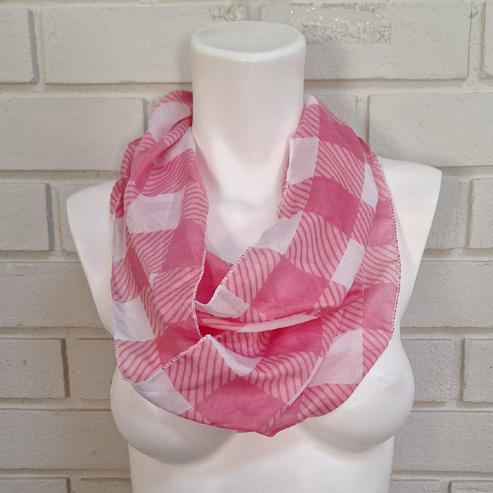 Pink and White Checkered Infinity Scarf.